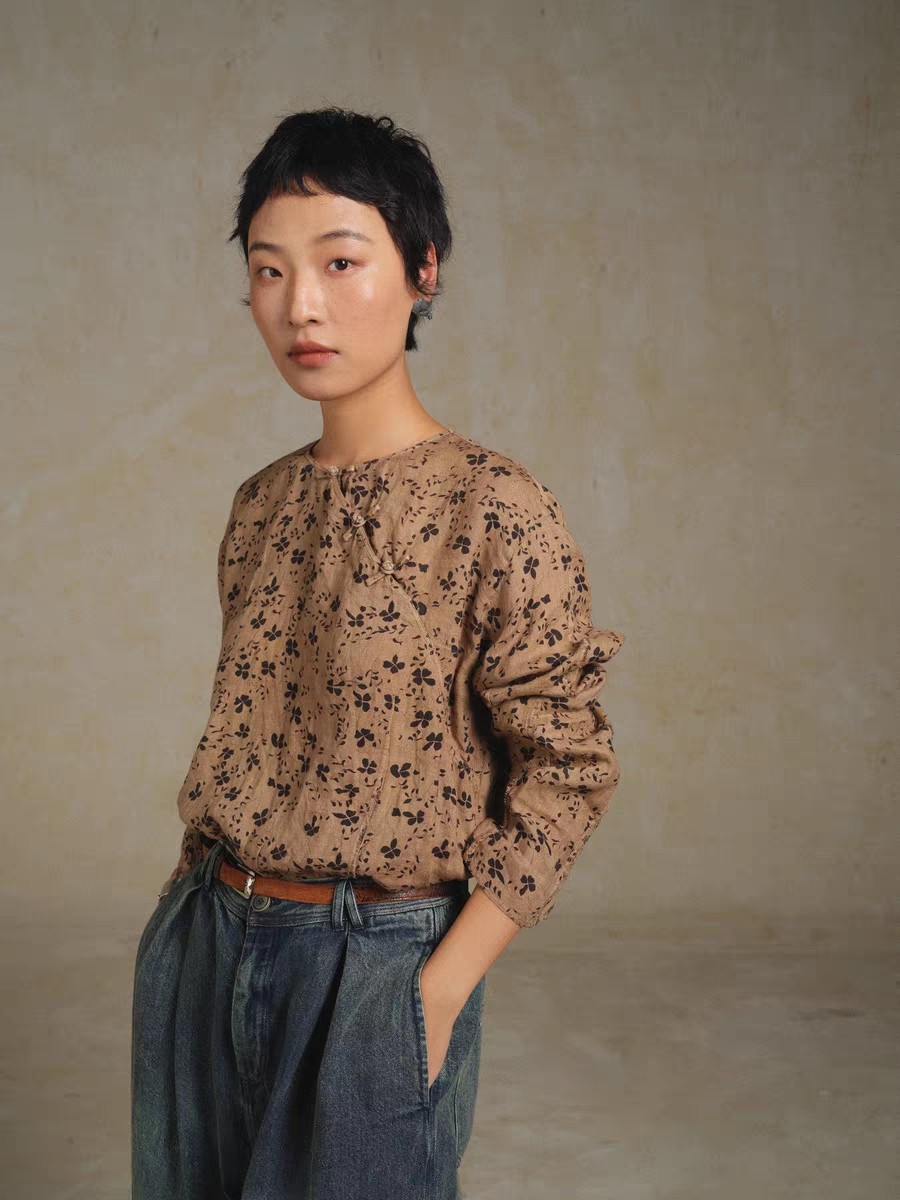 沉香布衣草堂几见秋款亚麻宽松文艺印花衬衫长袖上衣W33241短衣,女装/女士精品,衬衫,淘宝优惠券,粉丝福利购,淘宝优惠卷