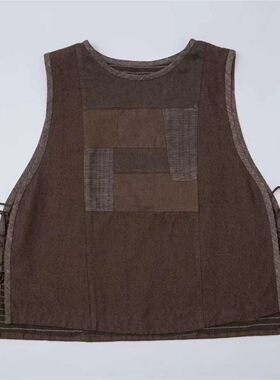 沉香布衣草堂垒土25MJ0485羊毛拼接绗线短背心秋拼布棕LT26s001