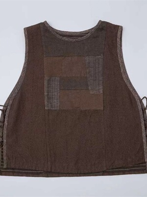 沉香布衣草堂垒土25MJ0485羊毛拼接绗线短背心秋拼布棕LT26s001
