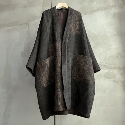 沉香布衣草堂 拼接开衫外套 长衣 柞蚕丝香云纱随拼自制C25a10202