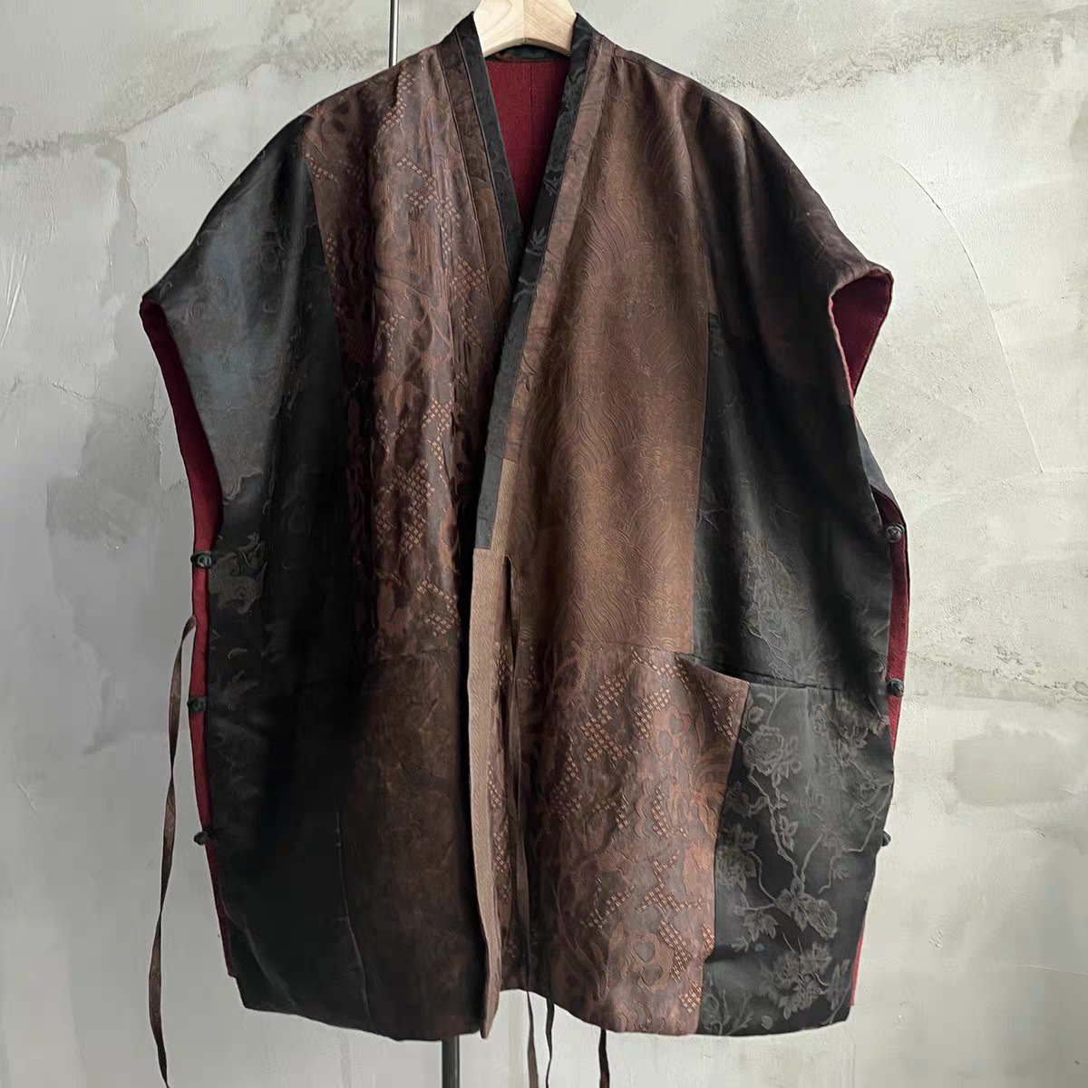 沉香布衣草堂 红柞蚕丝拼接大马甲两面穿里衬香云纱随拼超宽松,女装/女士精品,汉服上装,淘宝优惠券,粉丝福利购,淘宝优惠卷