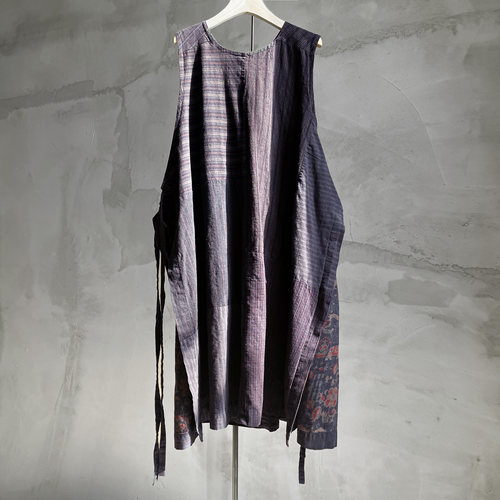 沉香布衣草堂老布侧系带双层拼接长马甲 2025早秋古古麦G25u08149