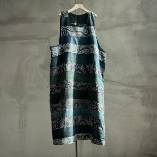 沉香布衣草堂 蓝染拼接不等式豆染拼接长背心裙自制C25a09194