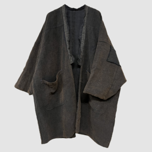 沉香布衣草堂 原创中长衣做旧亚麻双层拼补丁外套