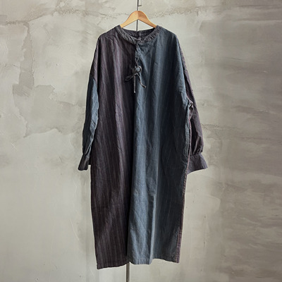 沉香布衣草堂 老布领口系带连衣裙长袍古古麦随拼中长衣G25u05088