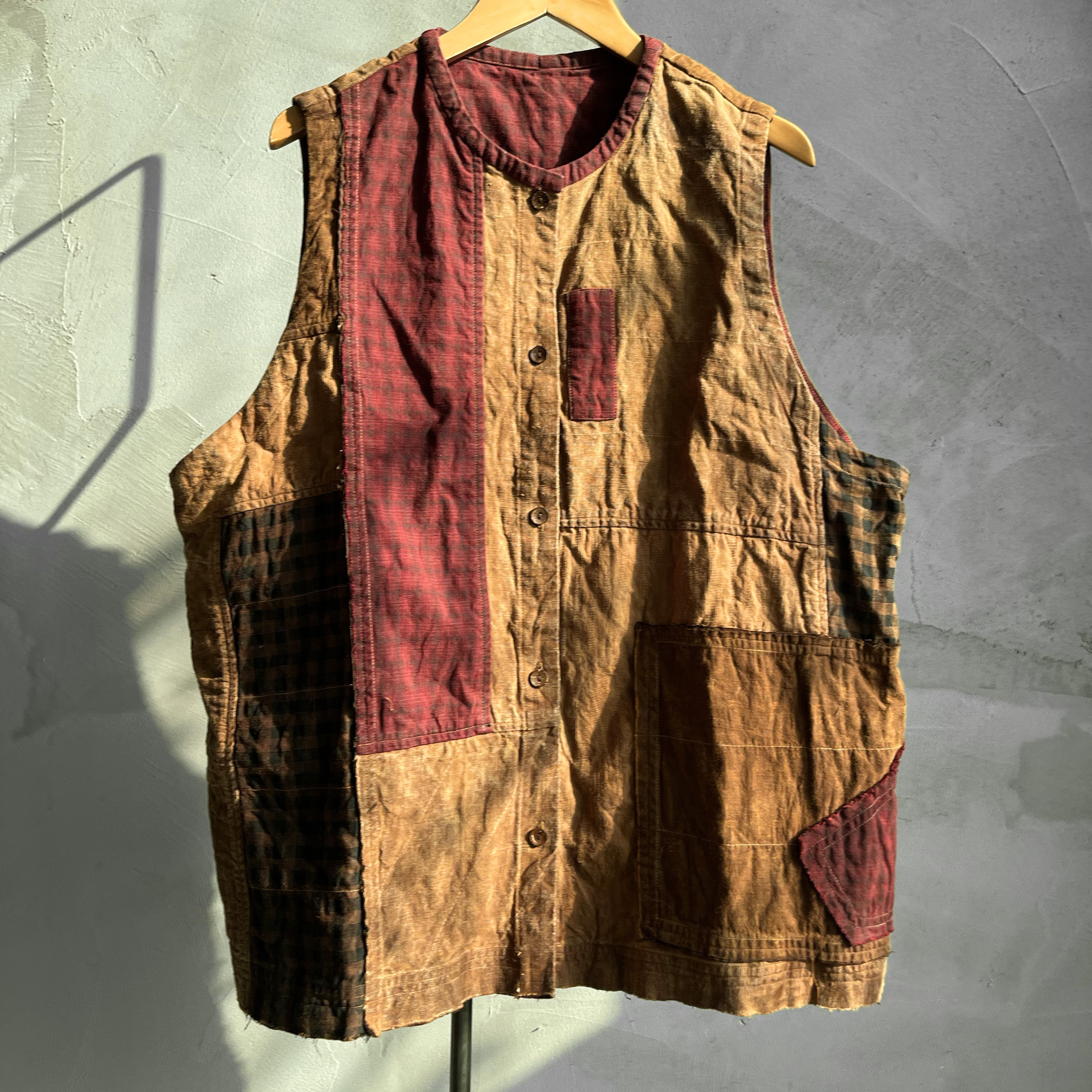 沉香布衣草堂 拼接马甲植物染撞色随拼复古马夹古兰木M25u04070