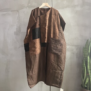 沉香布衣草堂 自制蚕丝混纺拼接棉马甲长衣外套C25w12290