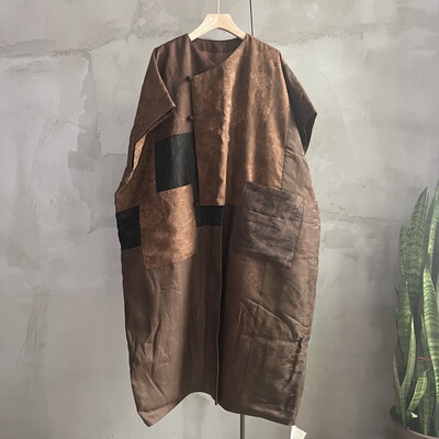 沉香布衣草堂 自制蚕丝混纺拼接棉马甲长衣外套C25w12290