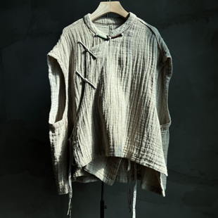 沉香布衣草堂衣牧了然斜襟盘扣系带开衫马甲2025秋双织P25u08158