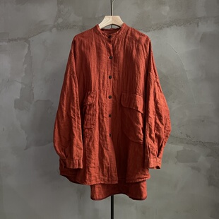 沉香布衣草堂 色织亚麻双层外套中长衣 多色衬衫小立领Y25s01022