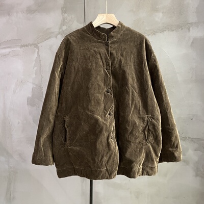 沉香布衣草堂 灯芯绒小立领棉服衣路走来棉麻混纺两色短外套39058