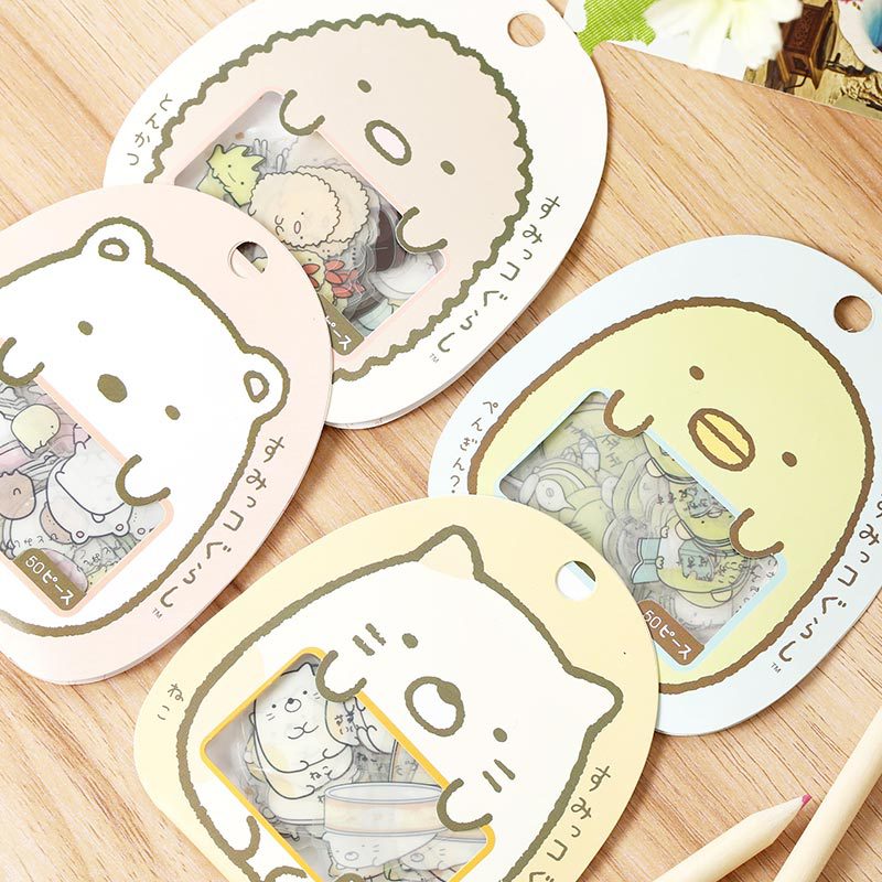 可爱日式角落生物透明PVC平面贴纸包 萌物diy日记贴纸 50枚入