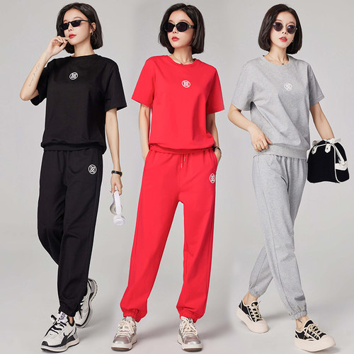 运动服套装女夏季短袖休闲两件套