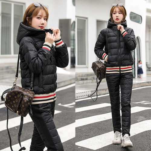 羽绒服套装女冬季新款时尚大码显瘦白鸭绒保暖运动洋气休闲两件套