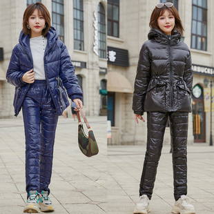 2025冬季新款时尚保暖休闲两件套韩版显瘦大码白鸭绒羽绒服套装女