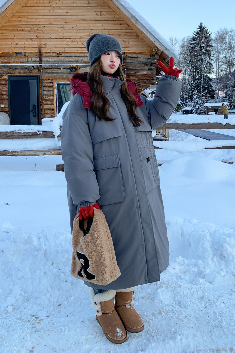 红色大被子宽松两面穿90白鸭绒羽绒服女冬季韩系长款过膝加厚外套,女装羽绒服,帛香坊