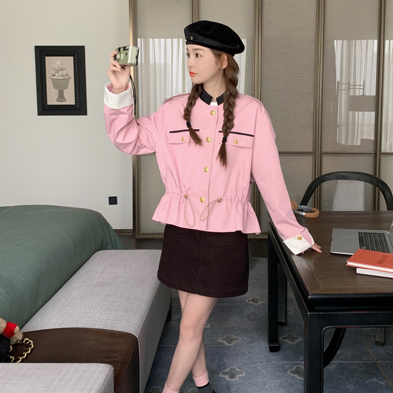 设计感女宽松型百搭短外套厚款立领拼接秋季夏季圆领显瘦气质时尚,女装短外套,帛香坊