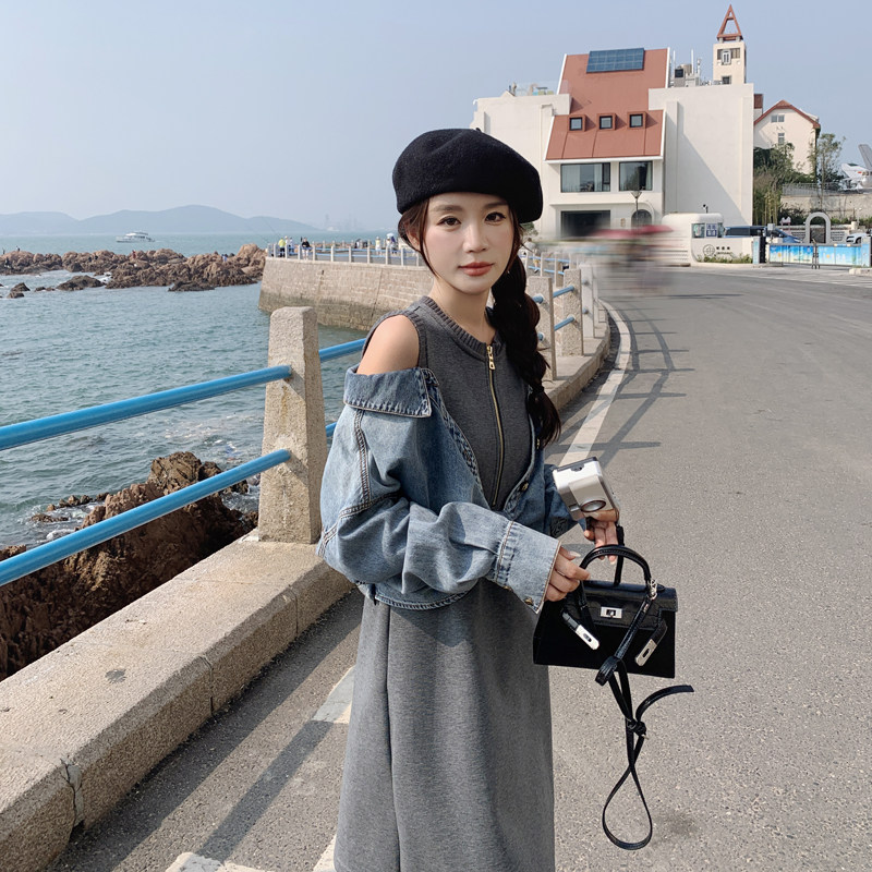 设计感假两件拼接牛仔连衣裙女2025秋季新款182-8520-P145-K198,女装连衣裙,帛香坊