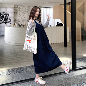 蓝色牛仔吊带裙条纹T恤两件套女秋季新款182-8666-P165-K238图片