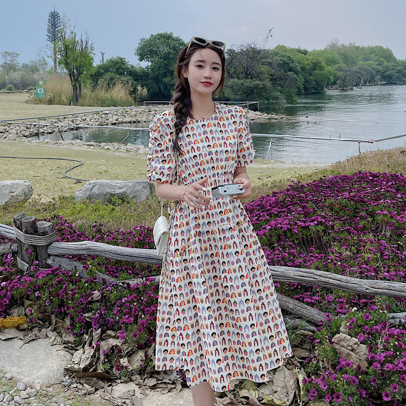 时尚印花高腰显瘦长款连衣裙182-8365-P110K168,商品下架区,帛香坊