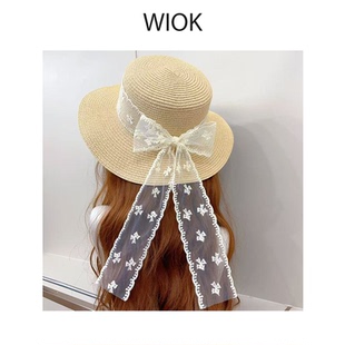 【WIOK】原创手作lolita夏季遮阳飘带草帽  洛丽塔蕾丝花边蝴蝶结