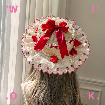 手作原创莓红茶会洛丽塔田园草帽