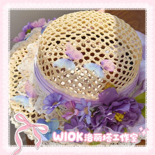 【wiok洛丽塔工作室】提花缎面大蝴蝶结花卉Lolita甜系帽子草帽