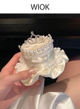 甜心可爱少女 生日part 蛋糕发夹蕾丝花边侧戴鸭嘴夹皇冠珍珠发饰