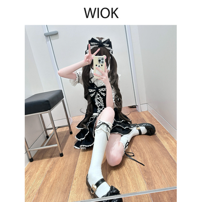 昭和蛋糕蕾丝蝴蝶结花边过膝袜子