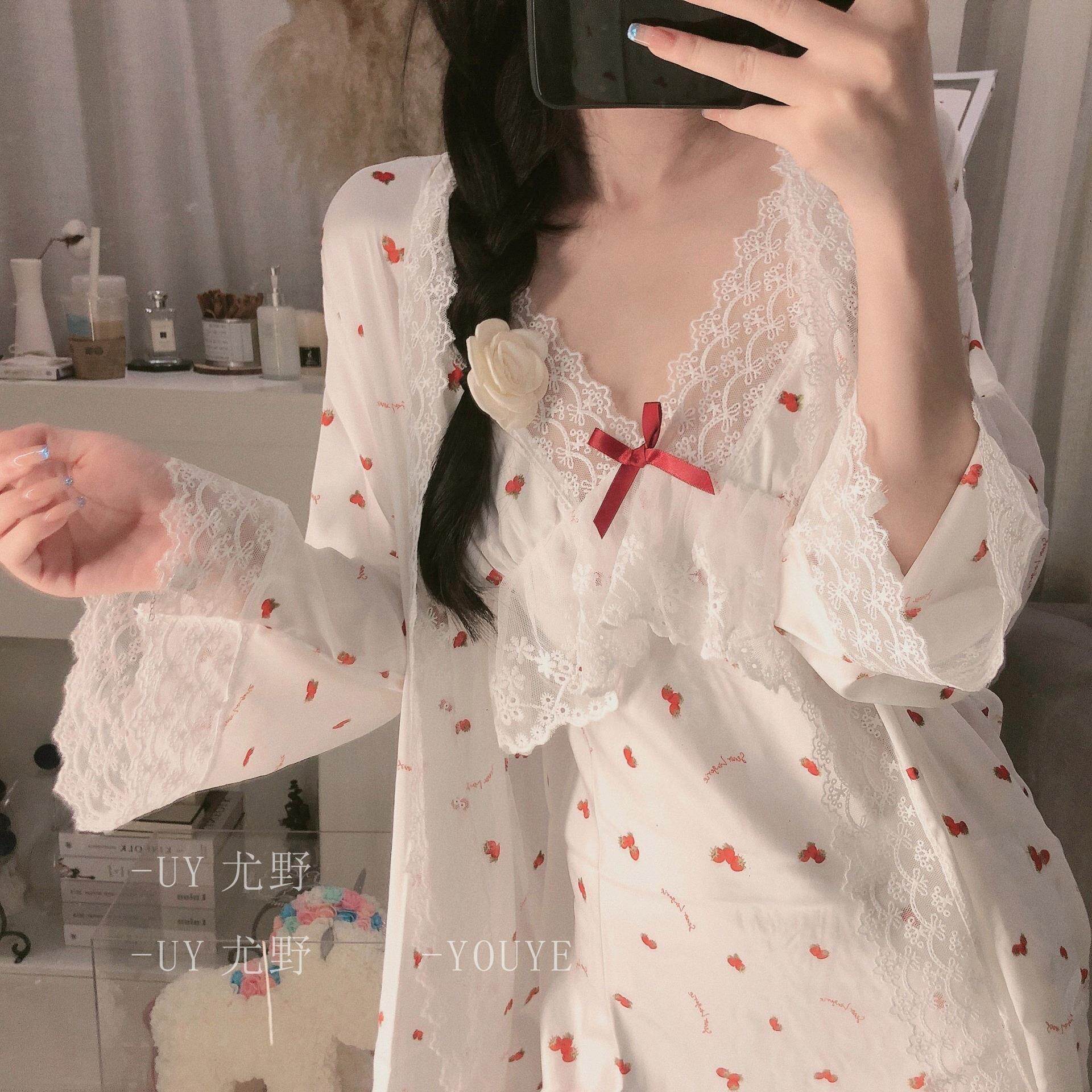 甜心性感睡衣女夏季2025年新款夏两件套冰丝吊带睡裙带胸垫家居服