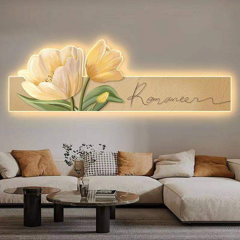 奶油风客厅装饰画花卉led灯画沙发背景墙菊花挂画简约卧室床头画,家居饰品,现代装饰画,淘宝优惠券,粉丝福利购,淘宝优惠卷