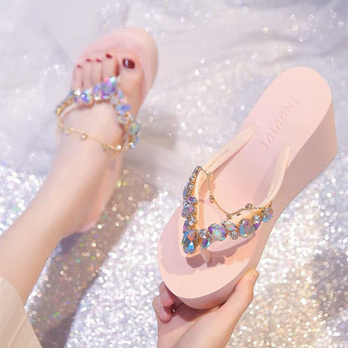 新品水钻超高跟9.5cm时尚人字拖