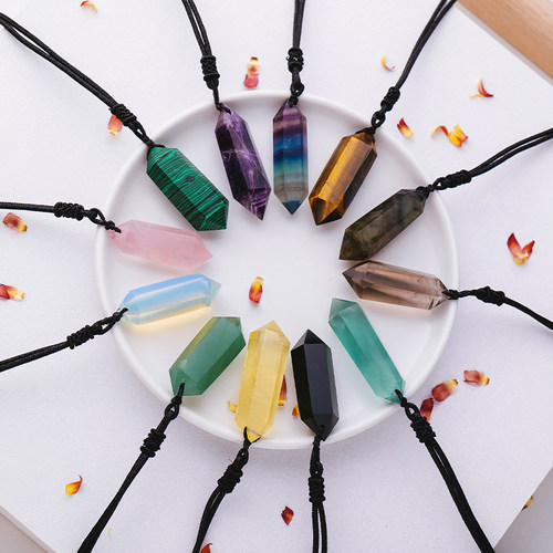 项链饰品水晶六棱柱原石塔