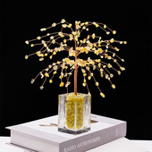 天然水晶发财树摆件客厅电视酒柜玄关家居装 饰品办公桌面轻奢高档