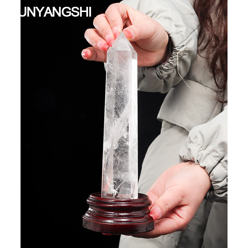 天然白水晶紫水晶粉水晶黄水晶摆件水晶柱六棱柱原石打磨家居书桌