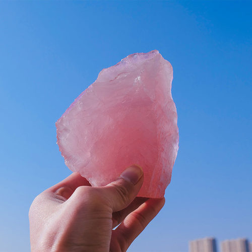 天然粉水晶原石矿石摆件铺路石