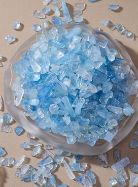 天然海蓝宝碎石小颗粒摆件水晶石鱼缸花盆造景石水晶净化消磁石