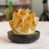 天然黄水晶黄晶簇橄榄石客厅办公室桌面装 饰品原石礼物黄晶花摆件