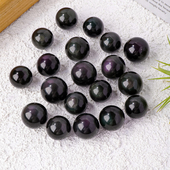 天然彩眼黑曜石球水晶原石打磨摆件居家风水七星阵黑色石头水晶球