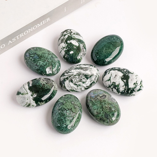 天然水晶水草玛瑙椭圆手把件原石矿标打磨家居装饰水晶工艺品摆件