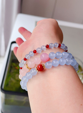 冰海蓝玉髓天然红玛瑙手串简约女