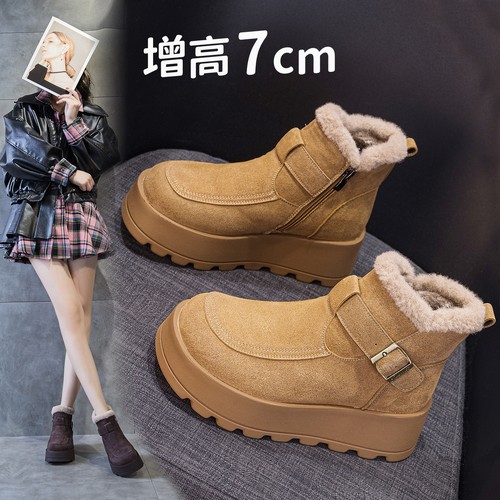 磨砂牛皮马丁靴女厚底侧拉链加棉