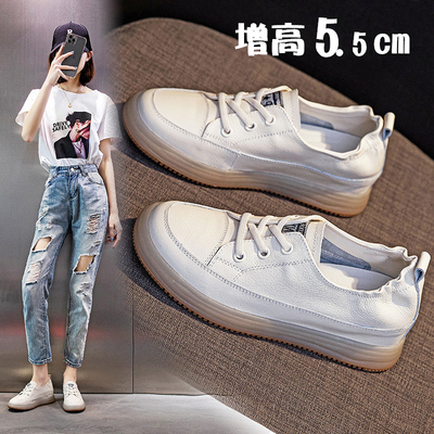 真皮小白鞋女浅口显瘦内增高33码