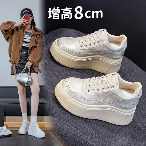 内增高编织小白鞋松糕厚底系带33