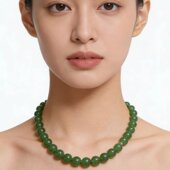 和田玉碧玉正阳绿项链老坑菠菜绿无黑点45厘米冰底阳绿圆珠带证书