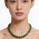 和田玉碧玉正阳绿项链老坑菠菜绿无黑点45厘米冰底阳绿圆珠带证书