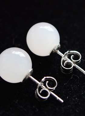 白玉925银镶嵌耳坠首饰