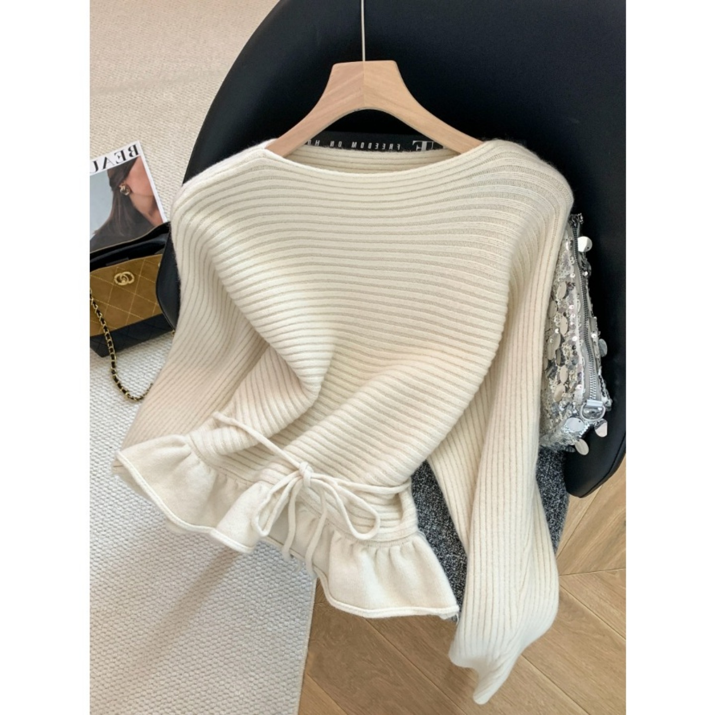 韩系复古氛围感圆领长袖针织衫女