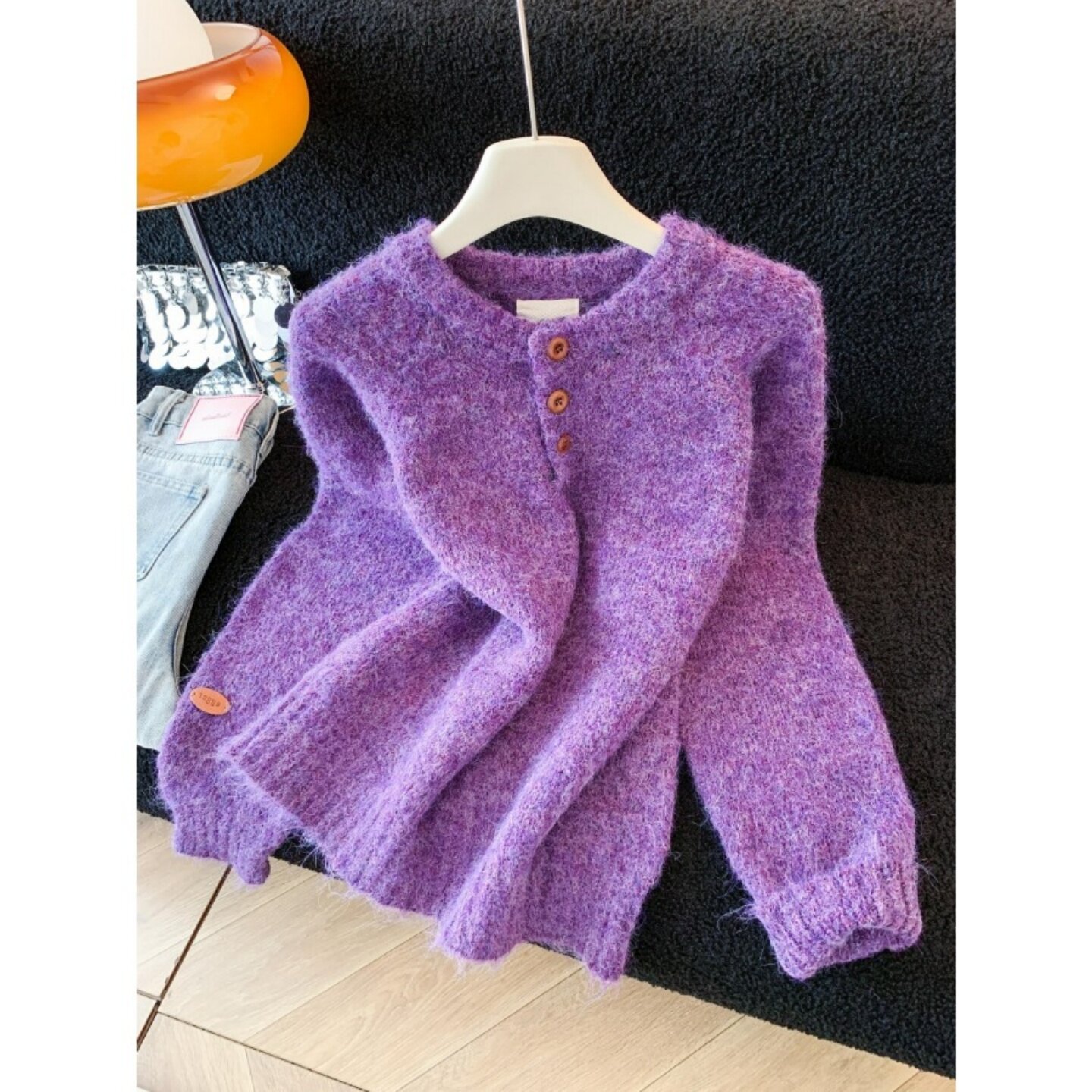 韩版温柔风紫色套头毛衣女秋冬