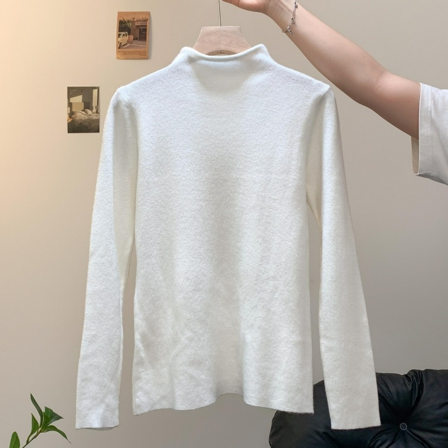 韩系简约半高领长袖打底衫女秋季